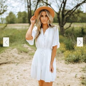 White crochet detail white button down dress- size Large